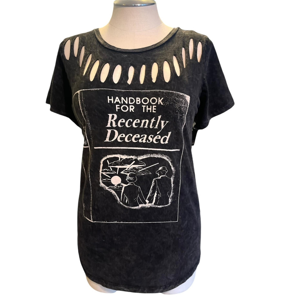 Torrid Plus Size 2 Beetlejuice Slashed Handbook Punk Gothic Graphic Tee T Shirt